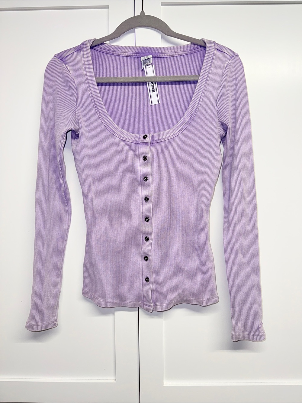 Victoria's Secret Lavender Ribbed Button-Front Scoop Neck Top